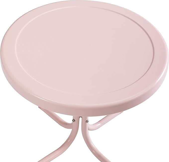 Crosley Furniture Griffith Weather Resistant Retro Metal Outdoor Side Table for Patio, Deck, Porch, Pink