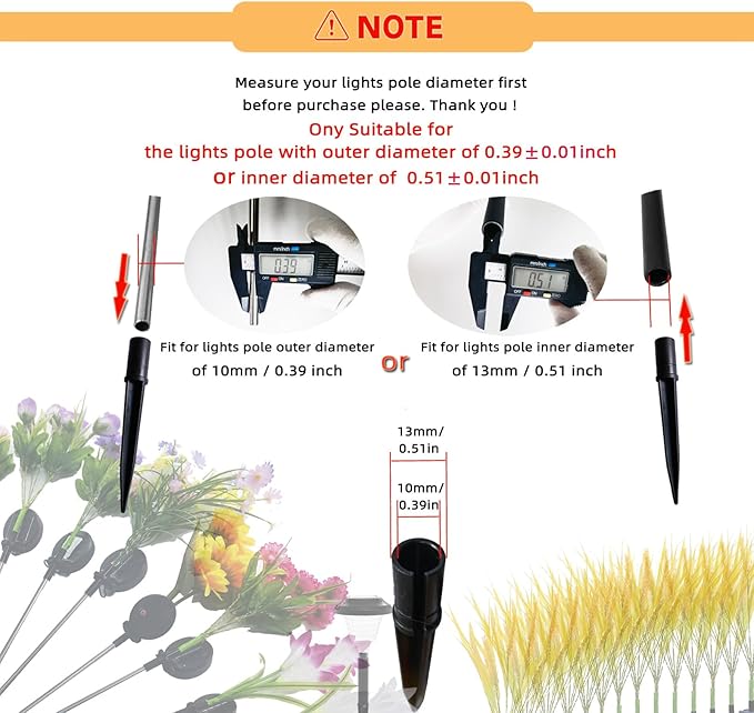 Replacement Stakes for Solar Lights, 10Pack ABS Reinforced Ground Spikes(Fit for Pole Outer Diameter 0.39 inch & Inner 0.51 inch), Solar Wheat Ear Lights Stakes for Outdoor Pathway Christmas