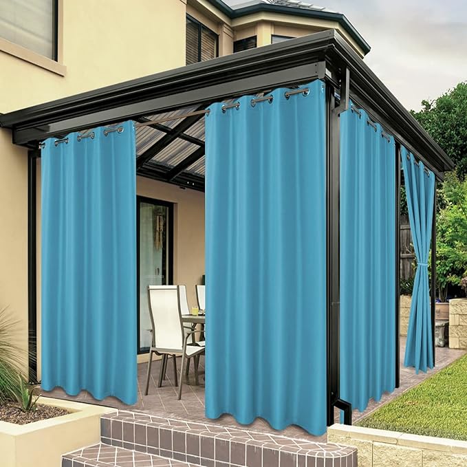 BONZER Outdoor Curtains for Patio Waterproof Thick Privacy Grommet Light Filtering Outside Curtains for Porch Pergola Gazebo Deck, 1 Panel, 54W x 95L inch, Teal