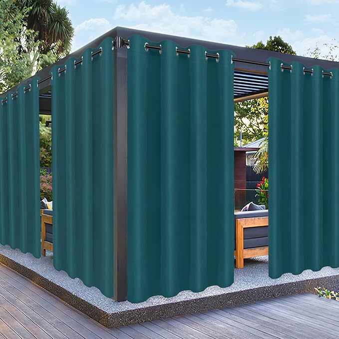 PureFit Outdoor Curtains for Patio Waterproof Weatherproof, UV Resistant Outside Curtains for Gazebo, Front Porch, Pergola, Sun Blocking Privacy Curtain, 52W x 108L inch, 1 Panel, Teal