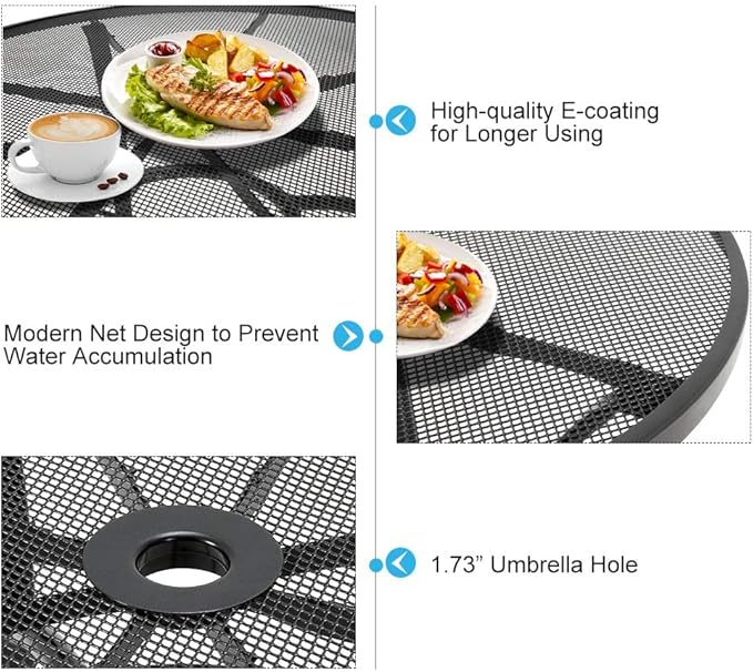 AECOJOY Outdoor Patio Dinning Table for 4, 37" Round Metal Patio Tables with 1.7" Umbrella Hole, Weather-Resistant Outside Table for Lawn Backyard Garden Porch Bistro Poolside Deck Dark Grey