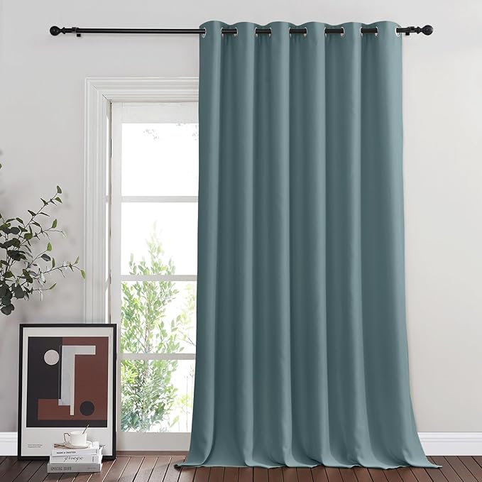 NICETOWN Blackout Curtains & Drapes - Privacy Thermal Efficiency Backdrop Curtains for Bedroom Room Divider Living Room Patio Sliding Glass Door, Wide 80 x Long 144 inch, Greyish Blue, 1 Panel