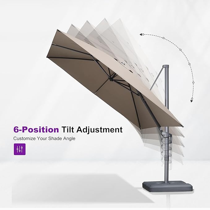 PURPLE LEAF 10' X 13' Rectangle Cantilever Umbrella with Base Outdoor Large Aluminum Patio Umbrella with 3-Year Fade Resistance Recycled Fabric and 360-degree Rotation for Deck Pool Garden, Ash Mocha