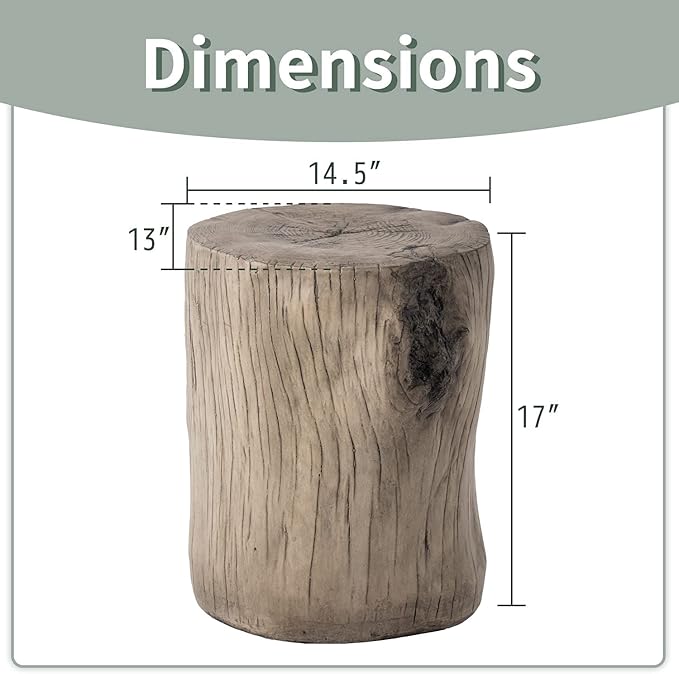 SUNBURY Stump Side Table, Concrete Side Table Coffee Log End Table,Patio Faux Wooden, Light Grey Stool Prop Plant Stand Holder for Garden Household Living Room