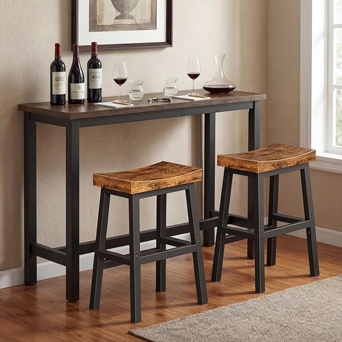 Rustic Bar Stools, 24 Inch Barstools, Counter Height Stools with Footrest, Wooden Stool for Kitchen Island, Heavy Duty Backless Chair for Dining Table Farmhouse Outdoor 1 PC