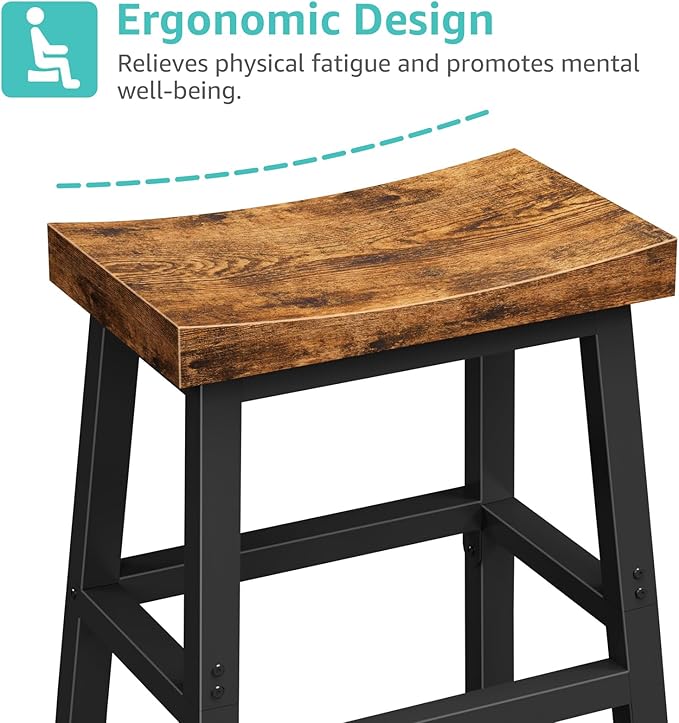 Rustic Bar Stools, 24 Inch Barstools, Counter Height Stools with Footrest, Wooden Stool for Kitchen Island, Heavy Duty Backless Chair for Dining Table Farmhouse Outdoor 1 PC