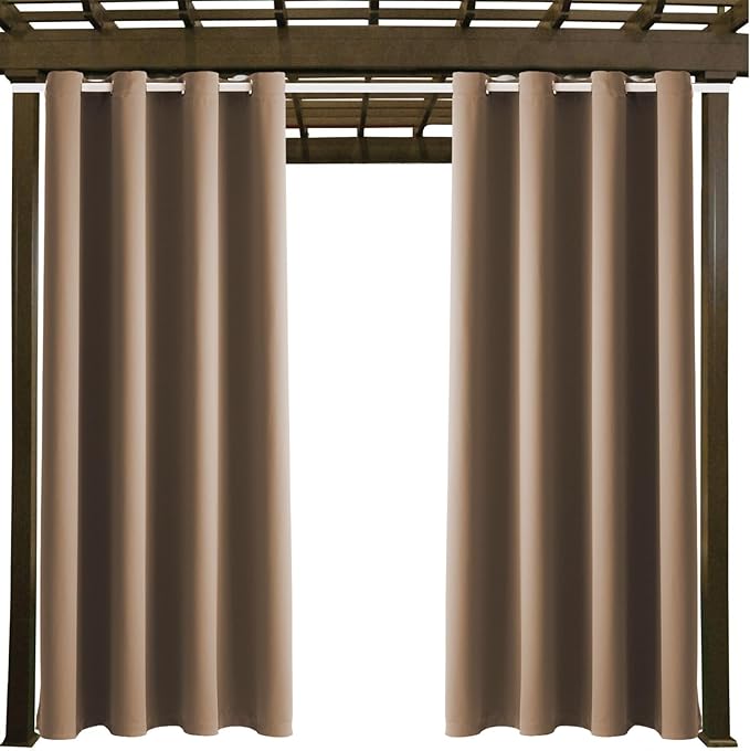DIVA EN CAMINO DEC Outdoor Patio Curtain Waterproof Darkening Thermal Insulated Indoor Curtains for Bedroom, Porch, Living Room, Pergola, Cabana, W52 x L132, Camel Brown, Set of 2 Panels