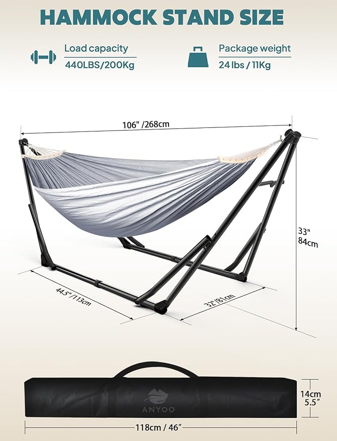 Anyoo 2 in 1 Hammock and Swinging Chair with Collapsible Steel Stand & Carrying Case,Portable & Adjustable,Easy Set Up for Outdoor,Indoor,Patio,Garden,Camping Trip