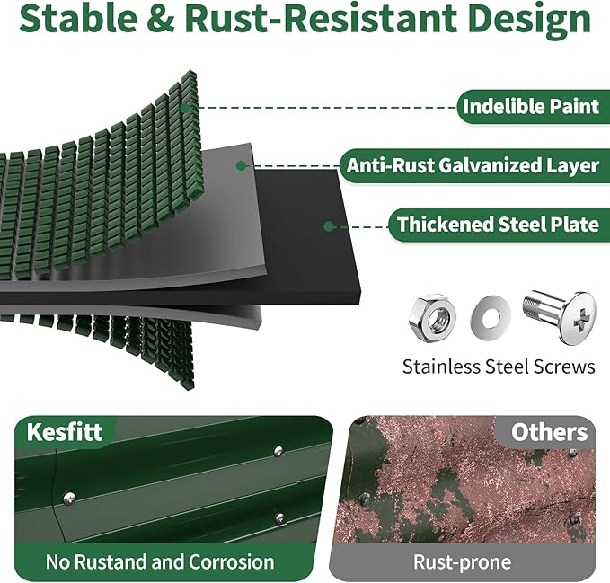 Kesfitt Raised Garden Bed Outdoor, Galvanized Steel Metal Raised Bed Planter for Vegetables & Garden, 24-Inch Deep Open Bottom Backyard Bed 8x4x2 ft, Forest Green
