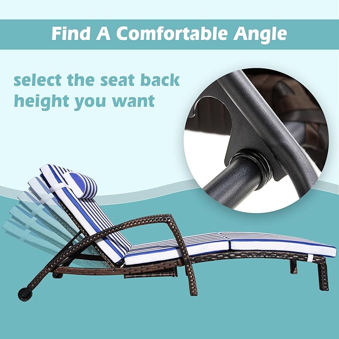 Chaise Lounge Chairs Outdoor Set of 4, Comfy Outside Wicker Patio Pool Lounge Chair w/ 5 Adjustable Back Angle, Cup Holder, Thicken Cushion