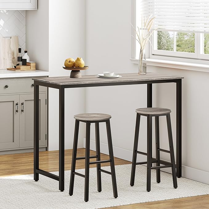 HOOBRO Bar Stools Set of 2, Counter Height Bar Stools, 25.8" Bar Stools for Kitchen Island, Industrial Kitchen Bar Chairs, for Dining Room, Kitchen, Bar, Greige and Black BG07BY01G1N2