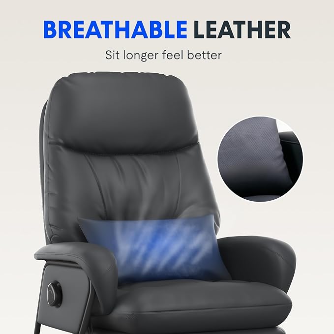 FLEXISPOT Luno 2-in-1 Chaise Lounge Chair Indoor with Wheels Footrest 90-165° Reclining Lumbar Support, Home Office Chairs for Living Room Bedroom Study Relaxing Working, Leather, Black
