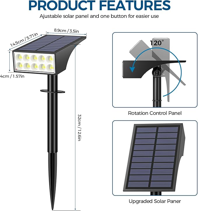 12Pack Solar Spot Lights Outdoor, Solar Lights Outdoor Waterproof with 4 Light Mode 2-in-1 Landscape Spotlights Solar Powered Yard Garden Outside Flood Light for House Pathway Tree (Cool White)