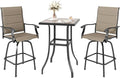 MFSTUDIO 3 Piece Outdoor Swivel Bar Set, Outdoor Bar Table and Chairs Set, Patio High Top Table and Chairs, Tall Bistro Set Patio Bar Height Table with 2 Chairs, Padded Textilene Stools for Outside