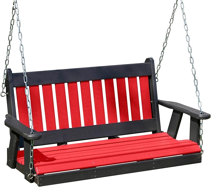 Mission Poly Lumber Wood 5FT Porch Swing Amish Craftsmandship Made in USA HDPE with No Wood fibers 1000 lbs Limit. Stainless Steel Hardware.Signature Design for Patio Outdoor Backyard Garden Park
