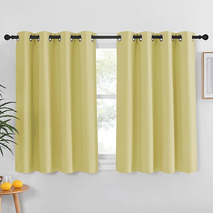 NICETOWN Paler Yellow Blackout Curtain for Living Room - Solid Thermal Insulated Grommet Blackout Panel/Drape for Bedroom Kitchen Window (1 Panel, 52 inches Wide by 54 inches Long)