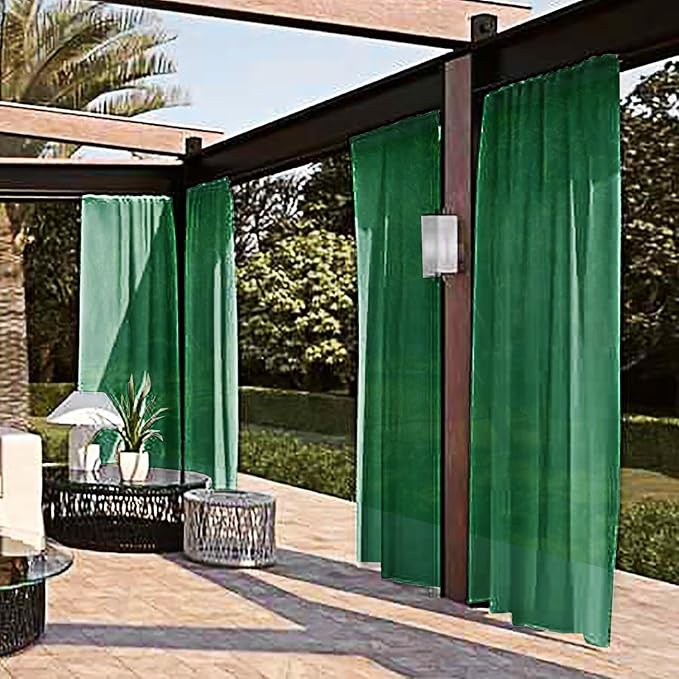 SpaceDresser Waterproof Outdoor Sheer Curtains for Patio - 2 Panels Rod Pocket Indoor Voile Sheer Curtain for Living Room,100W x 96L inch, Foliage Green
