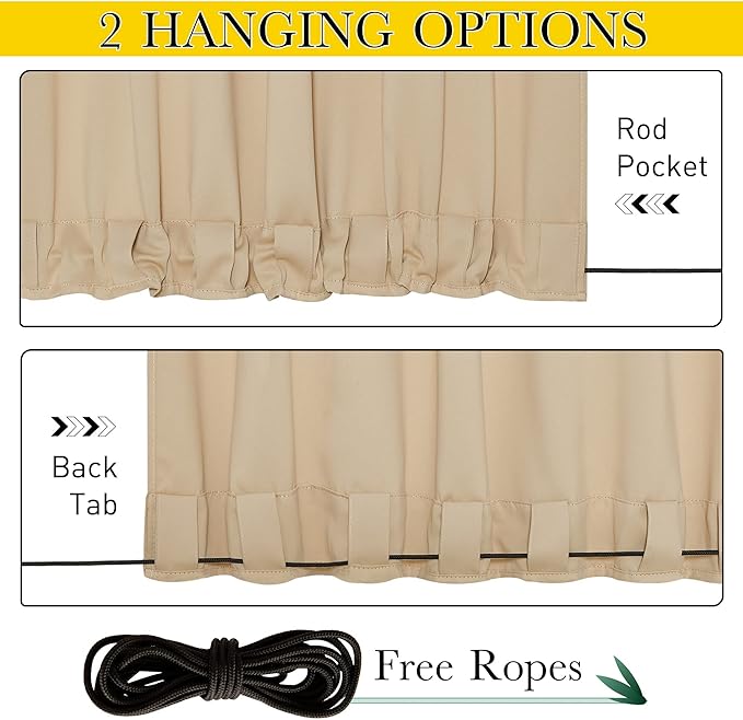 NICETOWN 2 Panels Weighted Blackout Cabana Curtains Outdoor Patio, W52 x L84 Windproof Top & Bottom Grommet & Back Tab, Thermal Heavyweight Drapes Keep Privacy for Yard/Porch, Biscotti Beige