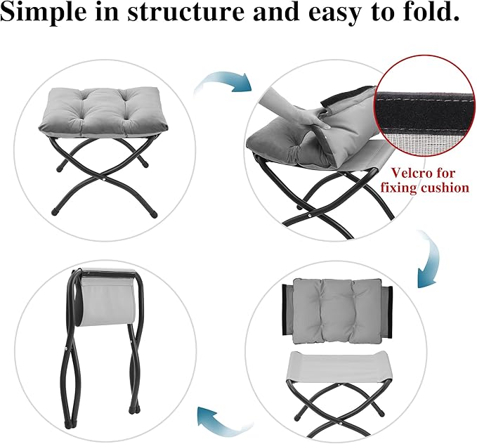 15"(H) Folding Ottoman, Set of 2, Foldable Footrest Stool, Small Foot Stool for Couch, Collapsible Foot Rest Ottoman for Sofa, Accent Padded Ottomans for Living Room, Bedroom, Black