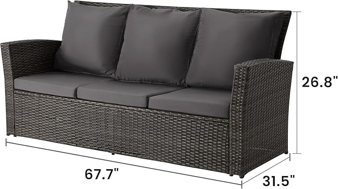 Wisteria Lane All Weather Wicker Patio Couch, 3 Seats Patio Sofa with Thick Cushions, Outdoor Furniture Couch with High Back, Outdoor Patio Sofa for Garden, Backyard, Porch, Black