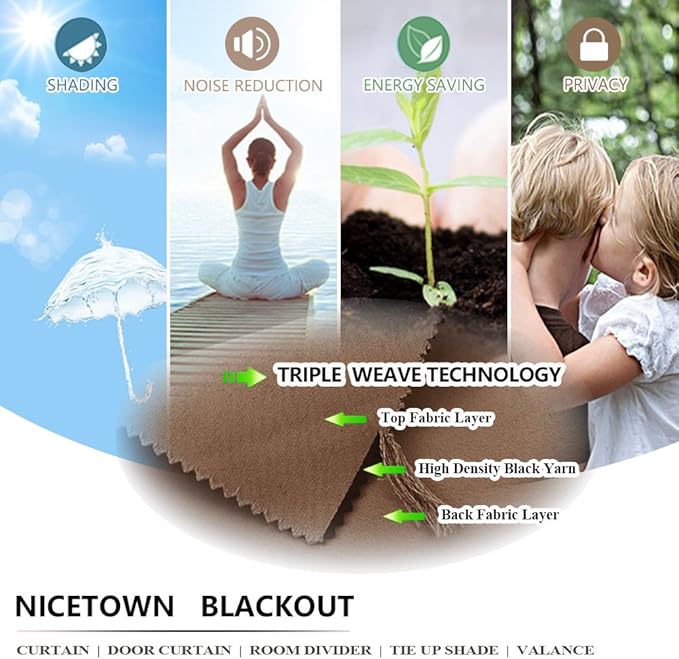 NICETOWN Outdoor Patio Curtain Windproof and Waterproof, Grommet Top & Bottom Wind-Break Thermal Insulated Blackout Extra Wide Door Divider Blind for Gazebo/Front Porch, Tan, 1-Pack, W100 x L108