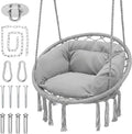 Monibloom Hanging Hammock Chair with Full Cushion, Adults Indoor Hammock Swing with Max 350 Lbs Capacity, Outdoor Macrame Hanging Chair with Boho Tassels, Home Accent Furniture Chair Swing, Grey