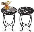 2 Pack 15 Inch Tall Plant Stands Outdoor Indoor, Metal Side Tables for Patio, Weather Resistant Flower Pot Racks with Swirl Pattern, Black End Table Set for Garden Balcony