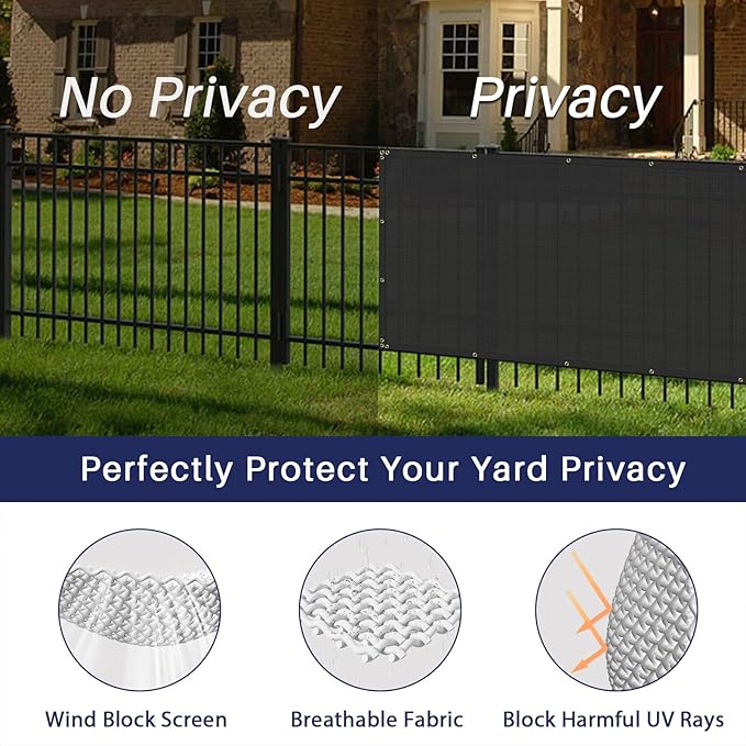 Windscreen4less Privacy Fence Screen Heavy Duty Windscreen Fencing Mesh Fabric Shade Net Cover with Brass Grommtes for Outdoor Wall Garden Yard Pool Deck, 6'x137' Black