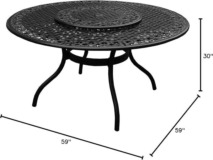 Oakland Living Ornate Outdoor Mesh Aluminum 59-in Black Large Round Patio Dining Table with Lazy Susan