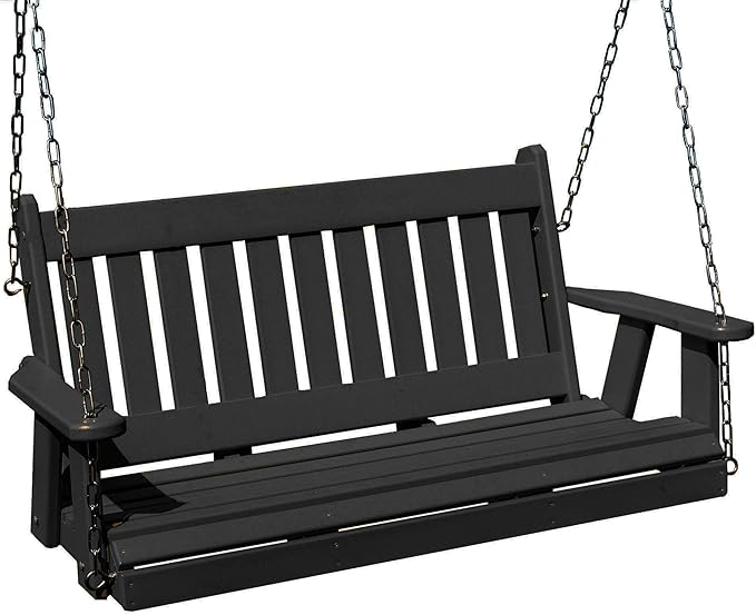 Mission Poly Lumber Wood 5FT Porch Swing Amish Craftsmandship Made in USA HDPE with No Wood fibers 1000 lbs Limit. Stainless Steel Hardware.Signature Design for Patio Outdoor Backyard Garden Park