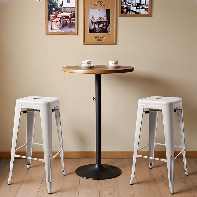 Furmax 30 Inch Metal Bar Stools Set of 4, Counter Height Backless Stools, Industrial Bar Chairs Patio Stool Stackable Backless Stool for Kitchen/Dining Room/Bistro Indoor Outdoor (Distressed White)