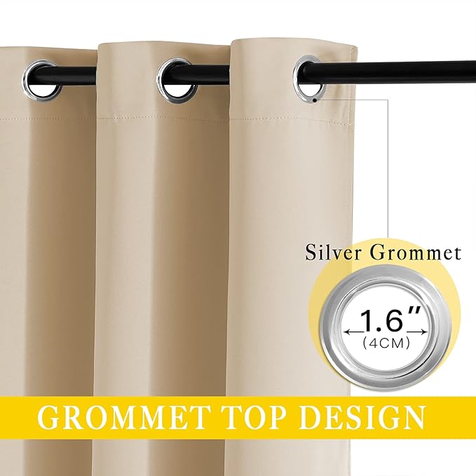 NICETOWN Room Darkening Extra Wide Curtain 102 inch Length, Grommet Thermal Curtain Voice Reducing Window Treatment for Sliding Glass Door/Bedroom, Biscotti Beige, W80 x L102, 1 Panel