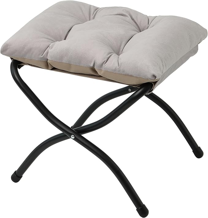 15"(H) Folding Ottoman, Foldable Footrest Stool, Portable Small Foot Stool for Couch, Collapsible Foot Rest Ottoman for Sofa, Accent Padded Ottomans for Home, Living Room, Light Grey
