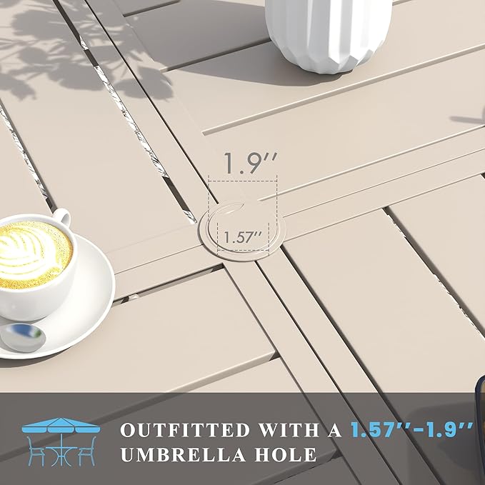 VICLLAX Patio Table and Chair Set of 6, All Weather Metal Round Outdoor Dining Furniture Set-47 Round Outdoor Table and Chairs, Sandshell Tabletop