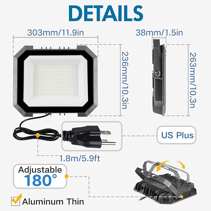 2 Pack LED Flood Lights Outdoor, 150W 15000LM Super Bright Floodlight Outside Work Light with 5.9FT Plug, IP65 Waterproof 6000K Outdoor LED Flood Light for Garage, Yard, Lawn, Garden