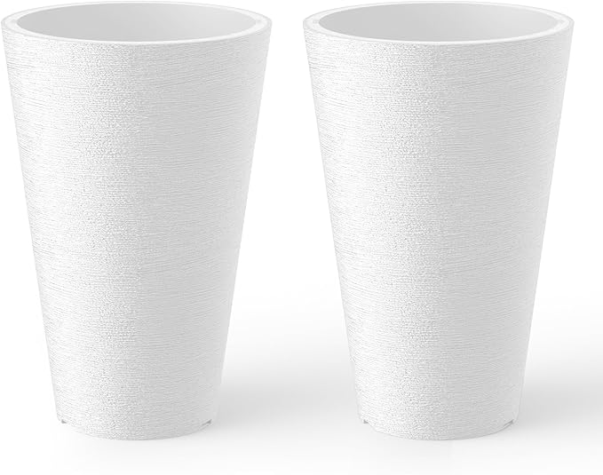 Kante Tall Round Planter Set of 2, 13 Inch Tall Decorative Planter Pots for Outdoor Indoor Garden Patio Front Porch (White)