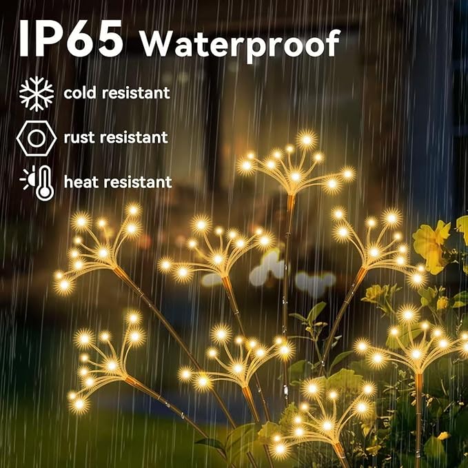 JJGoo Solar Garden Lights, New Upgraded 6 Pack Solar Swaying Starburst Light, Waterproof Fireworks Outdoor Lights, Yard Patio Pathway Decoration, Warm White