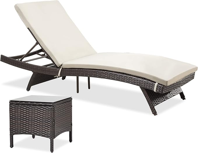 Pamapic Patio Chaise Lounge Set 2 Pieces，Patio Lounge Chair with Adjustable Backrest and Removable Cushion, Outdoor Pool Lounge Chair Set for Patio Poolside Backyard Porch