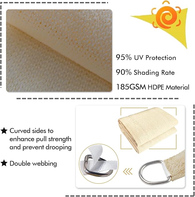 KANAGAWA 16'X24' Cream Custom Size Sun Shade Sail Rectangle UV Block Canopy Cover for Patio Backyard Lawn Garden Outdoor (Customized Available)