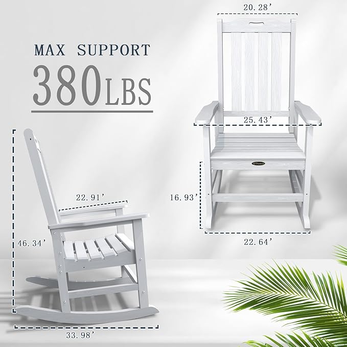 Oversized Rocking Chair Set of 8, Outdoor Rocking Chair for Adults, All Weather Resistant Porch Rocker for Lawn Garden, White