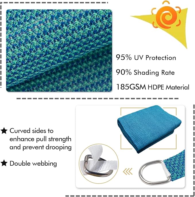 KANAGAWA 8'X8' Turquoise Mix Custom Size Sun Shade Sail Square UV Block Canopy Cover for Patio Backyard Lawn Garden Outdoor (Customized Available)