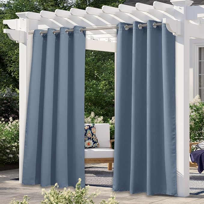 NICETOWN Stone Blue Outdoor Curtain for Patio Waterproof, Rustproof Grommet Blackout Thermal Insulated Light & Heat Blocking Window Drapes for Pergola/Gazebo, 1 Panel, W52 x L84