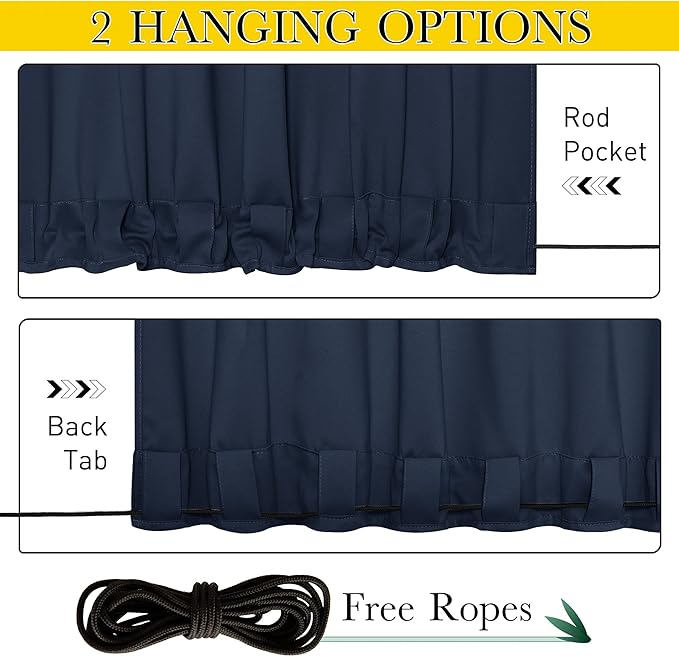 NICETOWN 2 Panels Fixed Outdoor Curtains for Patio Waterproof, Top & Bottom Grommet & Back Tab Windproof Drapes Thermal Insulated Blackout Outdoor Drapes for Gazebo, W52 x L72, Navy Blue, 2 Panels