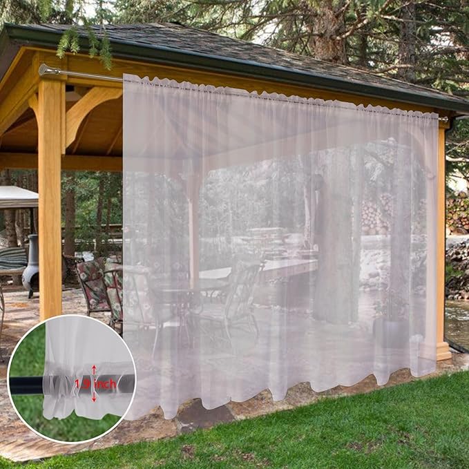 SpaceDresser Waterproof Outdoor Sheer Curtains for Patio - 2 Panels Rod Pocket Indoor Voile Sheer Curtain for Living Room,100W x 84L inch, Silver Grey