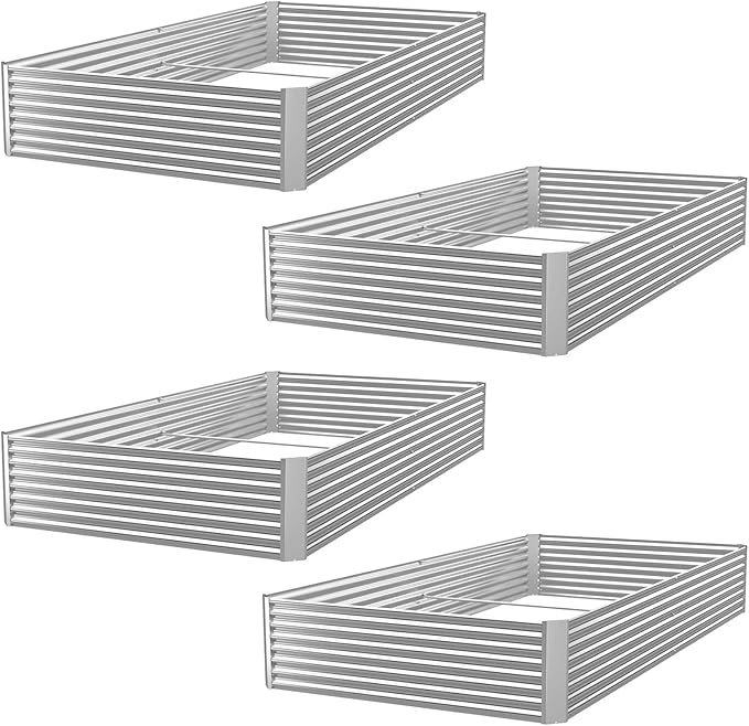 FRIZIONE 4pcs 4x2ft Galvanized Raised Garden Bed Outdoor,Above Ground Garden Bed for Vegetable,Metal Raised Beds for Flower,Steel Raised Beds for Gardening