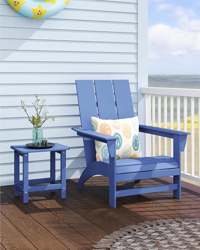 Weatherproof Outdoor Side Table, HDPE Small Outdoor Table for Adirondack, 16.6-Inch Patio Square End Tables for Garden, Backyard, Porch, Deck, Balcony, Poolside (Navy Blue)