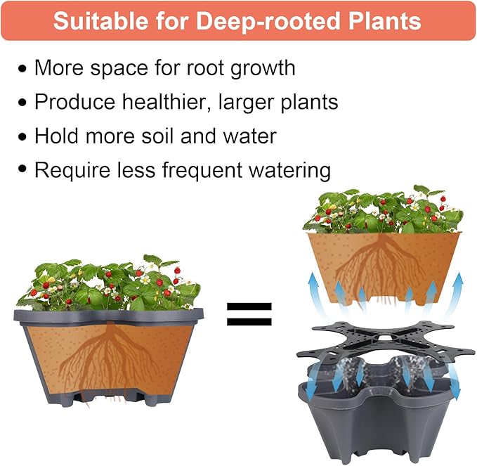 GameXcel Vertical Planter 5 Tier Stackable Planters Garden Planters Strawberry Herb Flower and Vegetable Planter Indoor Outdoor Gardening Pots with Removable Wheels and Tools