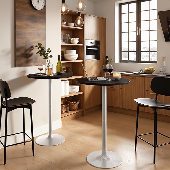Furmax Bistro Pub Table Round Bar Height Cocktail Table for Home Bar, Small Round Bar Tables for Party, Dining Room, Living Room and Wedding, Metal Base MDF Top Obsidian, 40.6 Inch Height (4, Black-2)