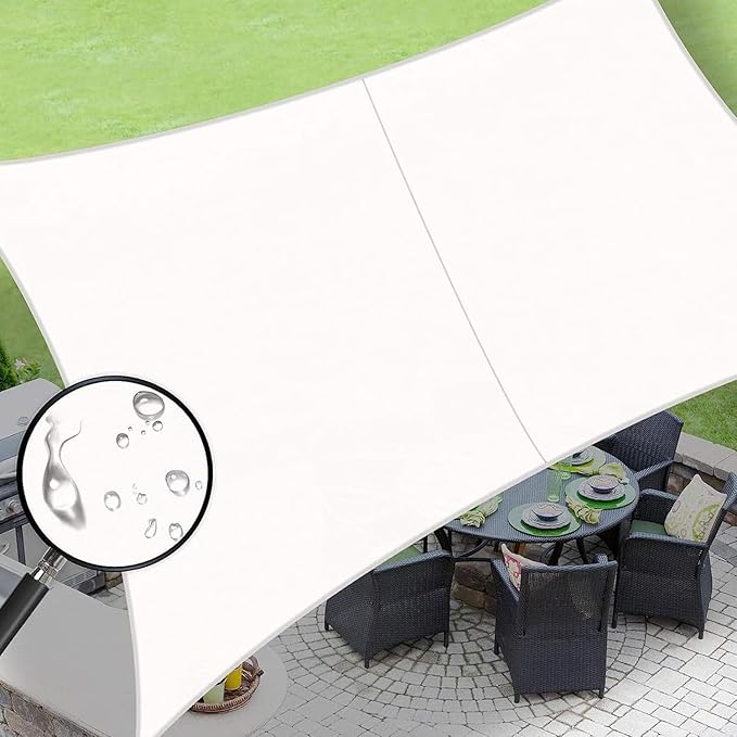 LOVE STORY Waterproof 6.5' x 10' Rectangle White Sun Shade Sail Cannoy UV Resistant for Outdoor Patio Garden Backyard (We Make Custom Size)