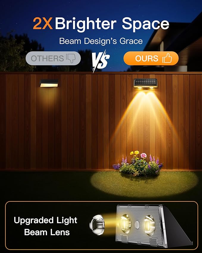 Solar Fence Lights Outdoor, 16 Pack IP65 Waterproof Fence Lights Solar Powered with Ultra-Bright LED Lens, 9 Color Modes, 12+ Hours Steady Glow for Deck/Backyard/Patio/Pool/Wall - Black